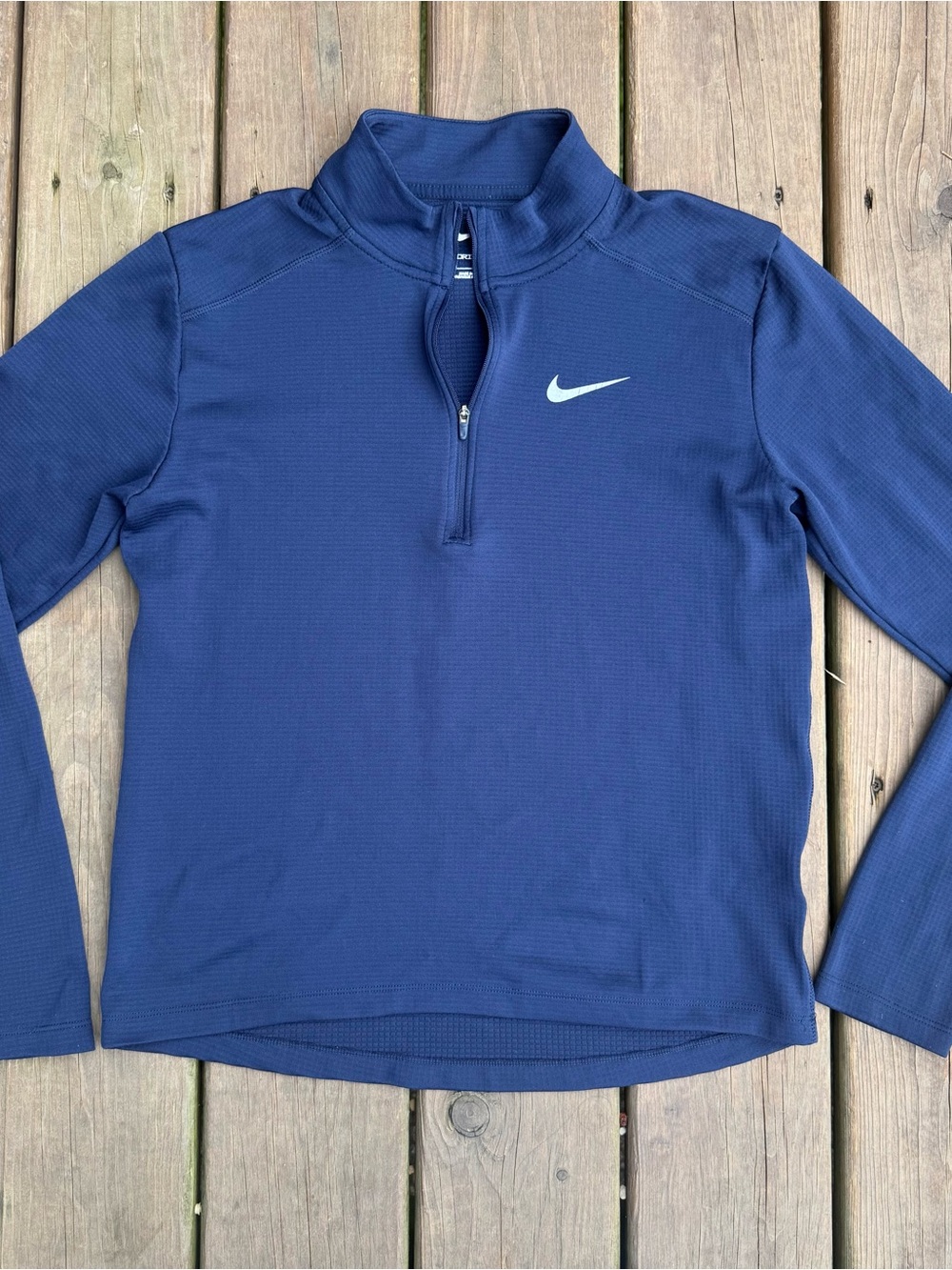 Nike Dri-FIT women’s S Blue 1/4 Zip Mock Neck Long Sleeve Pullover thumbholes